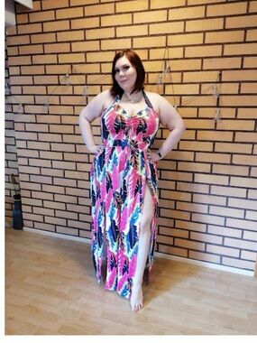 Tropical Maxi Dress with Halter Neck